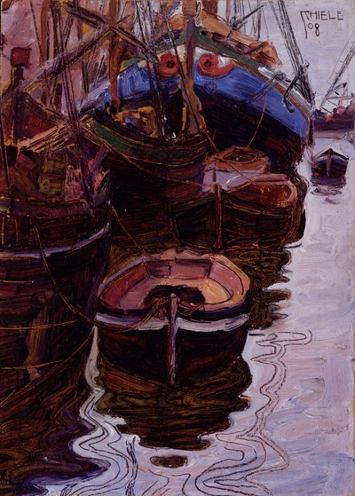 Boten in de Haven van Triëst door Egon Schiele